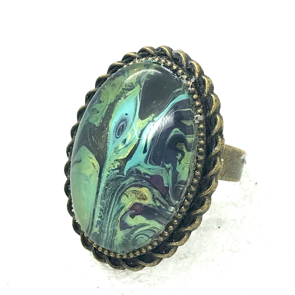 Handmade oval dome ring adjustable bronze color NSR